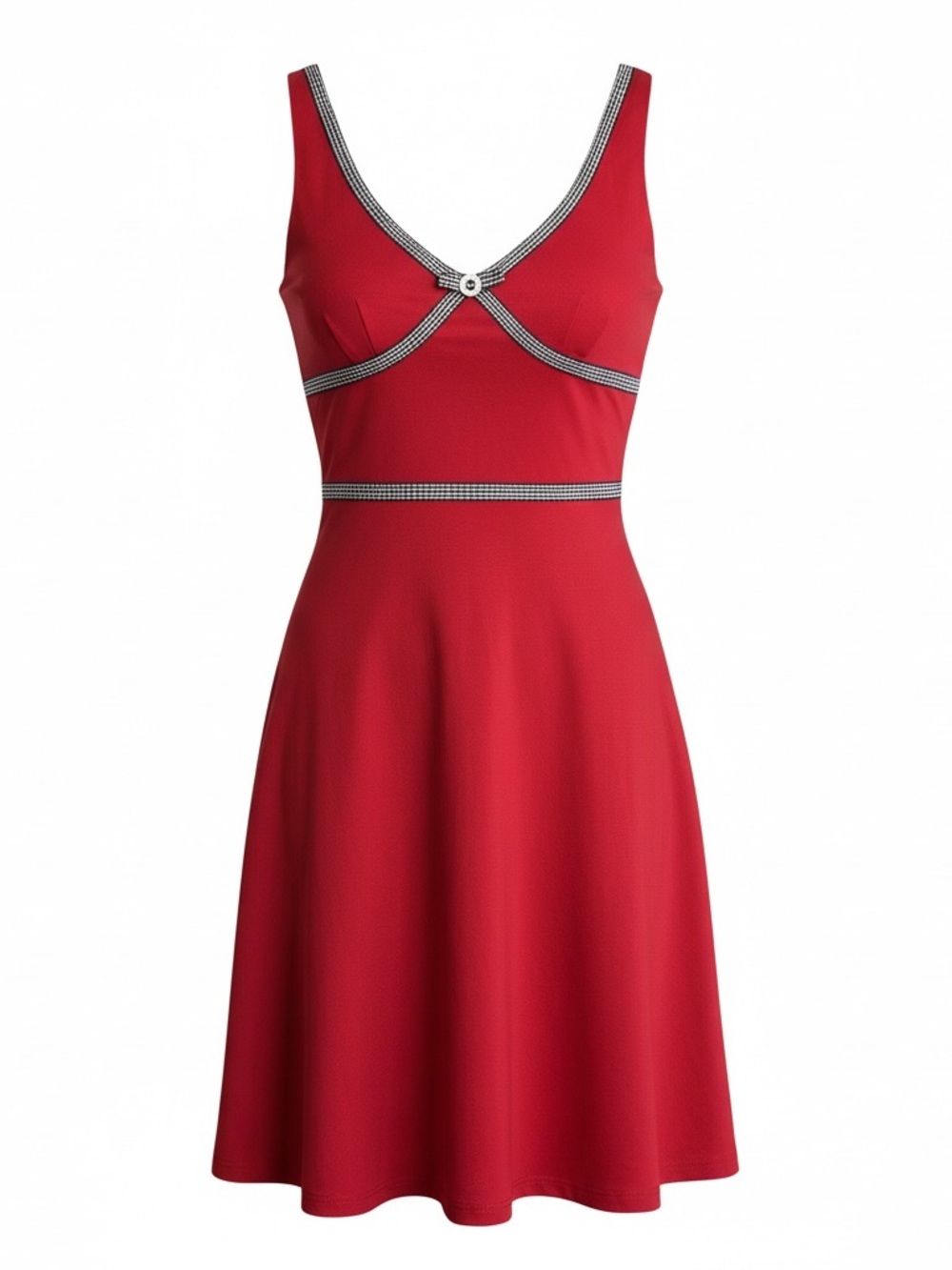 madison leigh 50s Style Red Sleeveless Fit & Flare Dress with Contrast Trim